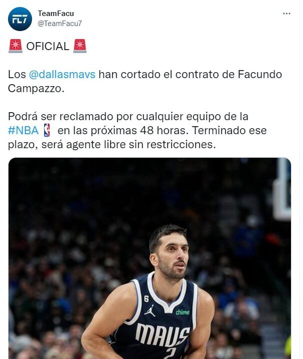 El mensaje oficial de la salida de Facundo Campazzo.