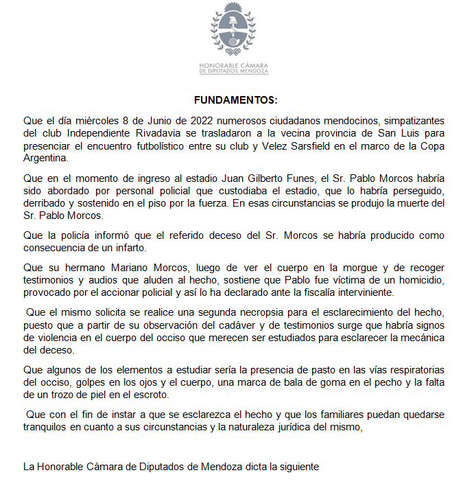 El diputado Gustavo Cairo (PRO), presentó un Proyecto de Declaración en la Legislatura de Mendoza.