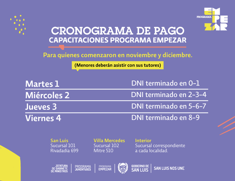 Cronograma de pagos, Programa Empezar