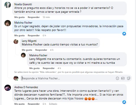 Comentarios en la publicación en donde se informa sobre la obra de "nada de carne sobre nosotras"