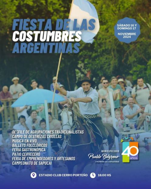 Fin de semana XXL: Pueblo General Belgrano presenta la "Fiesta de las Costumbres Argentinas"