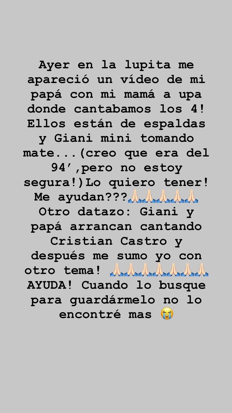 Dalma Maradona le pidió a sus seguidores ayuda para encontrar un video viejo en el que canta junto a su papá