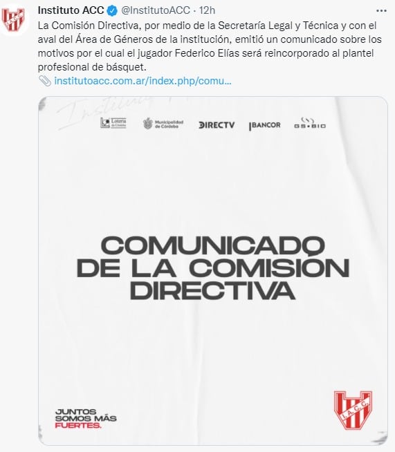 El comunicado de Instituto, respecto de la decisión tomada en el caso Federico Elías.