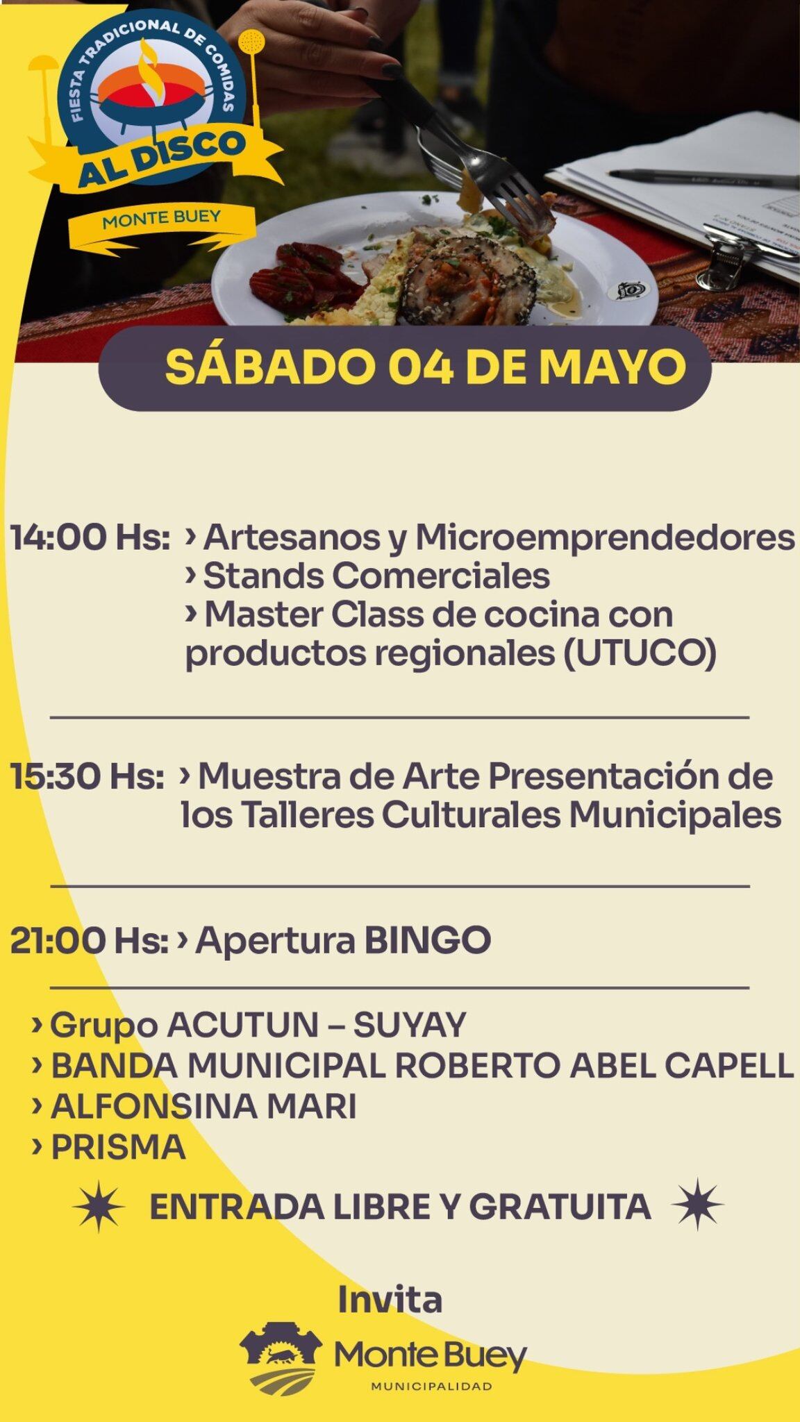 Cronograma de actividades para el sábado.