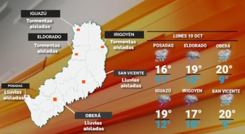 Inicio de semana con clima frío y probabilidad de lluvias en Misiones.