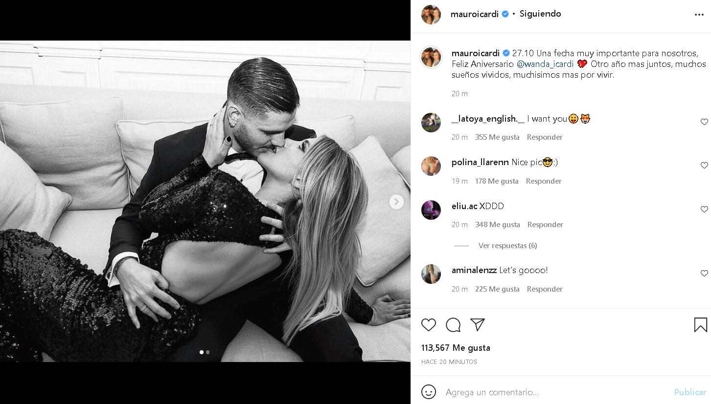 El posteo de Mauro Icardi por su aniversario con Wanda Nara.