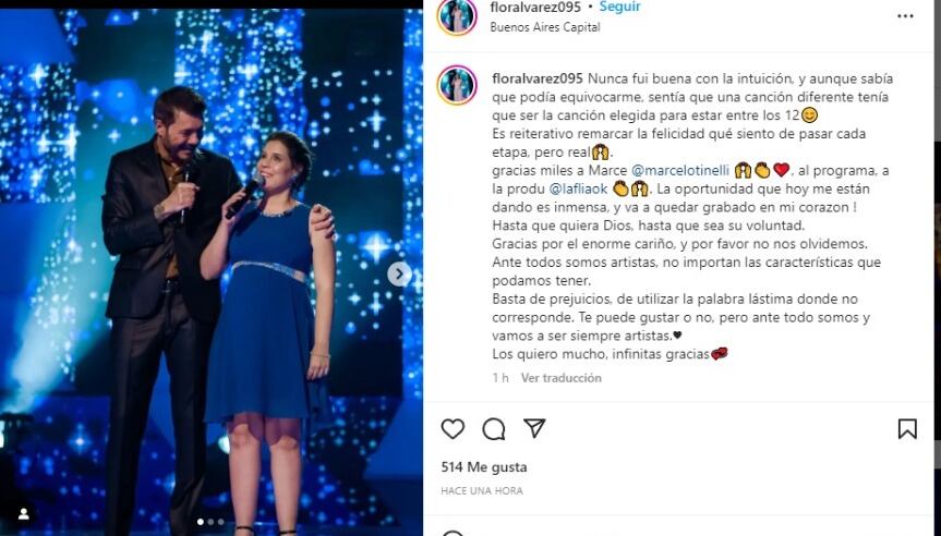 Florencia Álvarez y su mensaje en Instagram