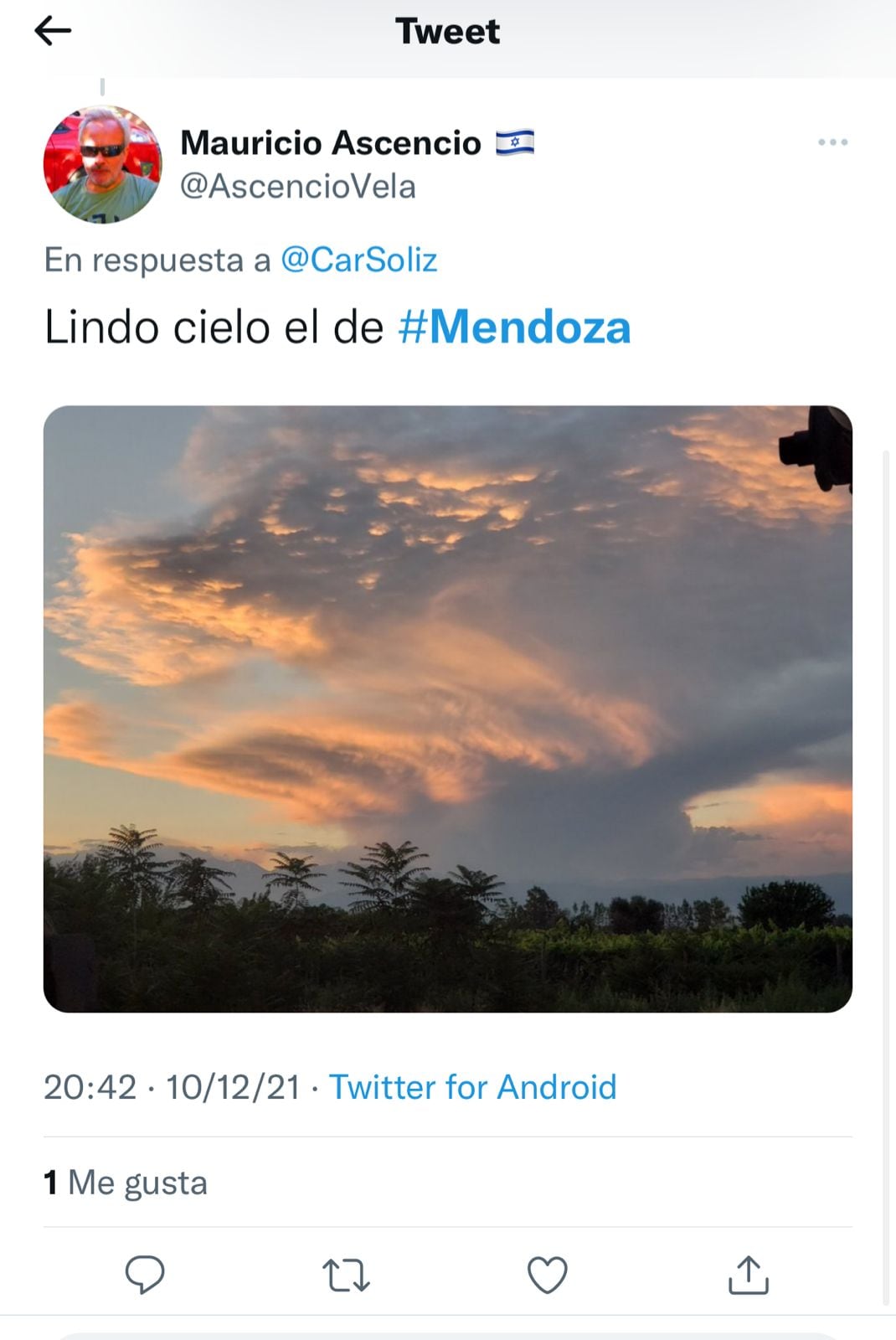 Atardecer en Mendoza por las redes.