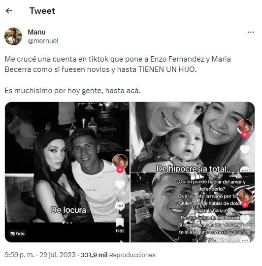 Una cuenta de TikTok creó una historia de amor entre María Becerra y Enzo Fernández y se hizo viral