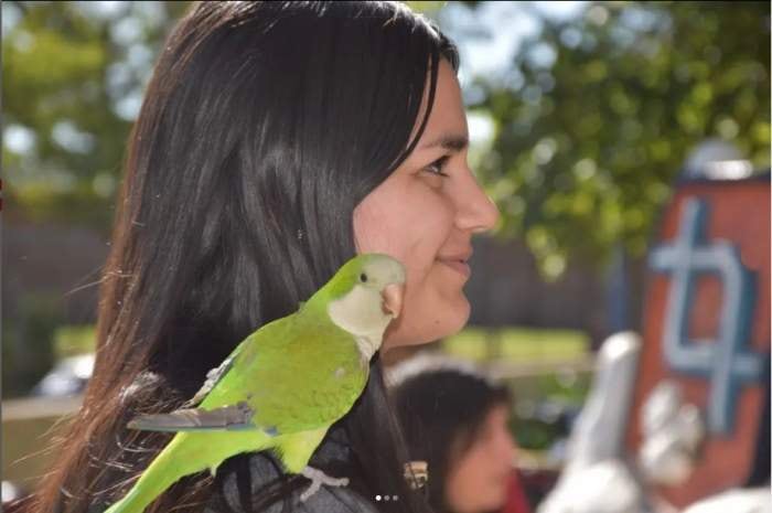 Una joven fue a votar con su perico.