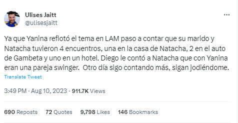 Ulises Jaitt sobre Yanina Latorre.