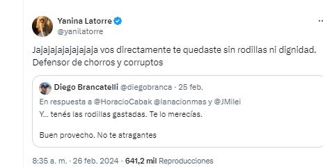 el cruce entre Yanina Latorre y Diego Brancatelli