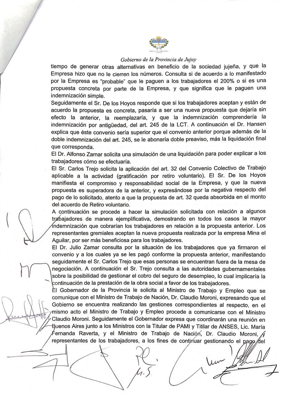 En el acta se deja constancia de que los dirigentes de AOMA expresaron su aceptación a la nueva propuesta formulada por la empresa.