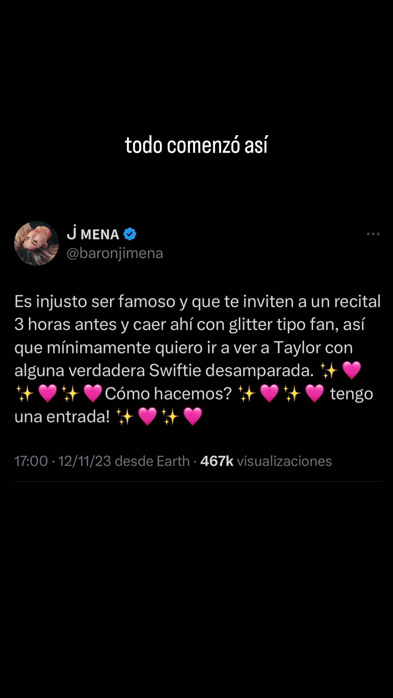 Jimena Barón se puso la diez e invitó a una swiftie sin entradas al recital de Taylor.