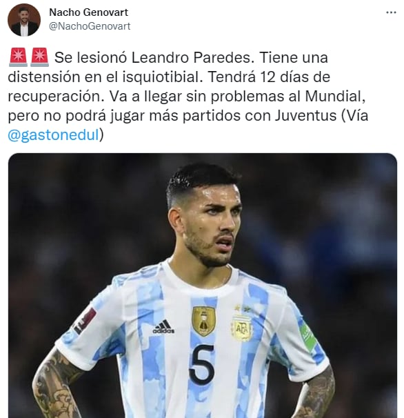 Otro dolor de cabeza para Scaloni: se lesionó Leandro Paredes.