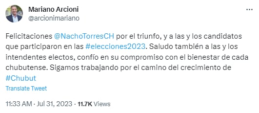 Mariano Arcioni finalmente reconoció la derrota del peronismo en Chubut.