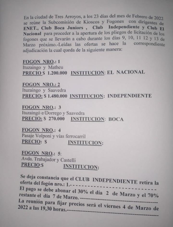 Se licitaron los fogones de la Fiesta Provincial del Trigo