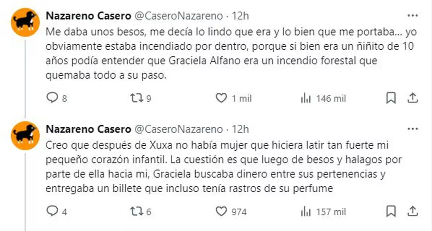 Nazareno Casero recordó su infancia con Graciela Alfano