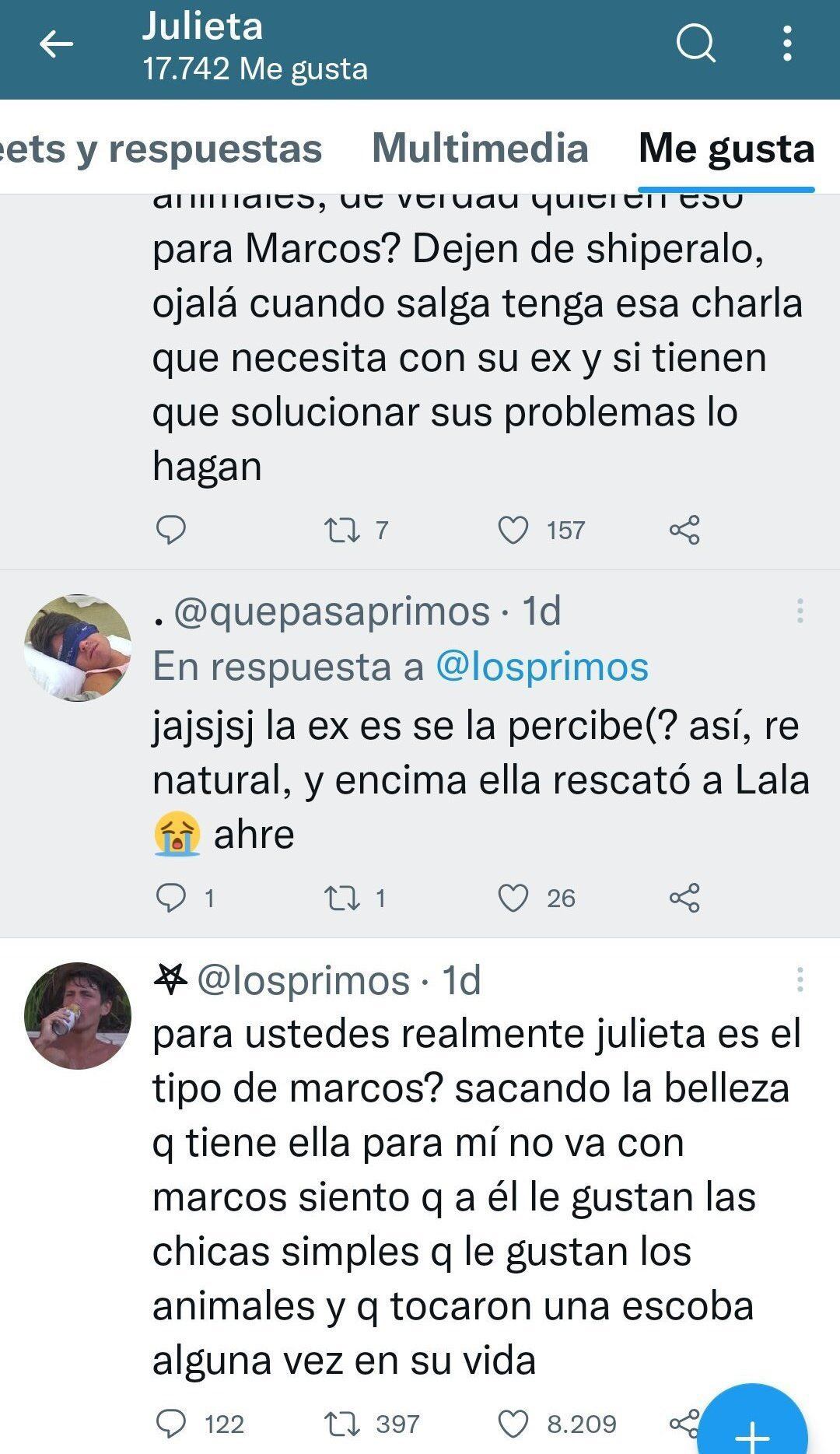 Los "me gusta" de la novia de Marcos, en contra de Julieta Poggio