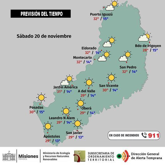 Sábado con clima favorable y buenas temperaturas en Misiones.