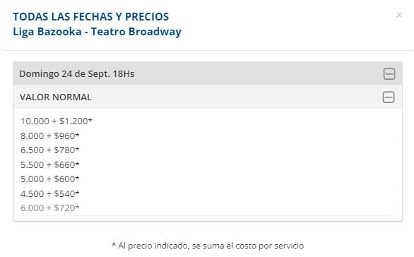 Precios de entradas para la Liga Bazooka