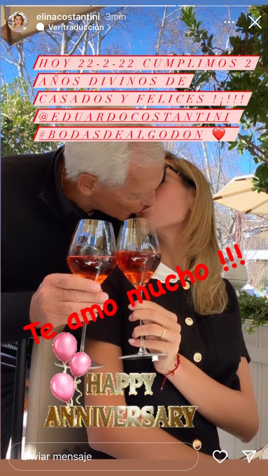 Elina Fernández y Eduardo Costantini celebran dos años de casados.