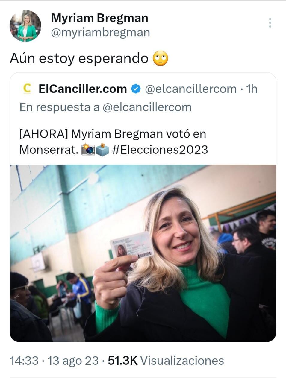 Myriam Bregman respondió que todavía estaba esperando. La dirigente de la izquierda tardó más de dos horas en votar.