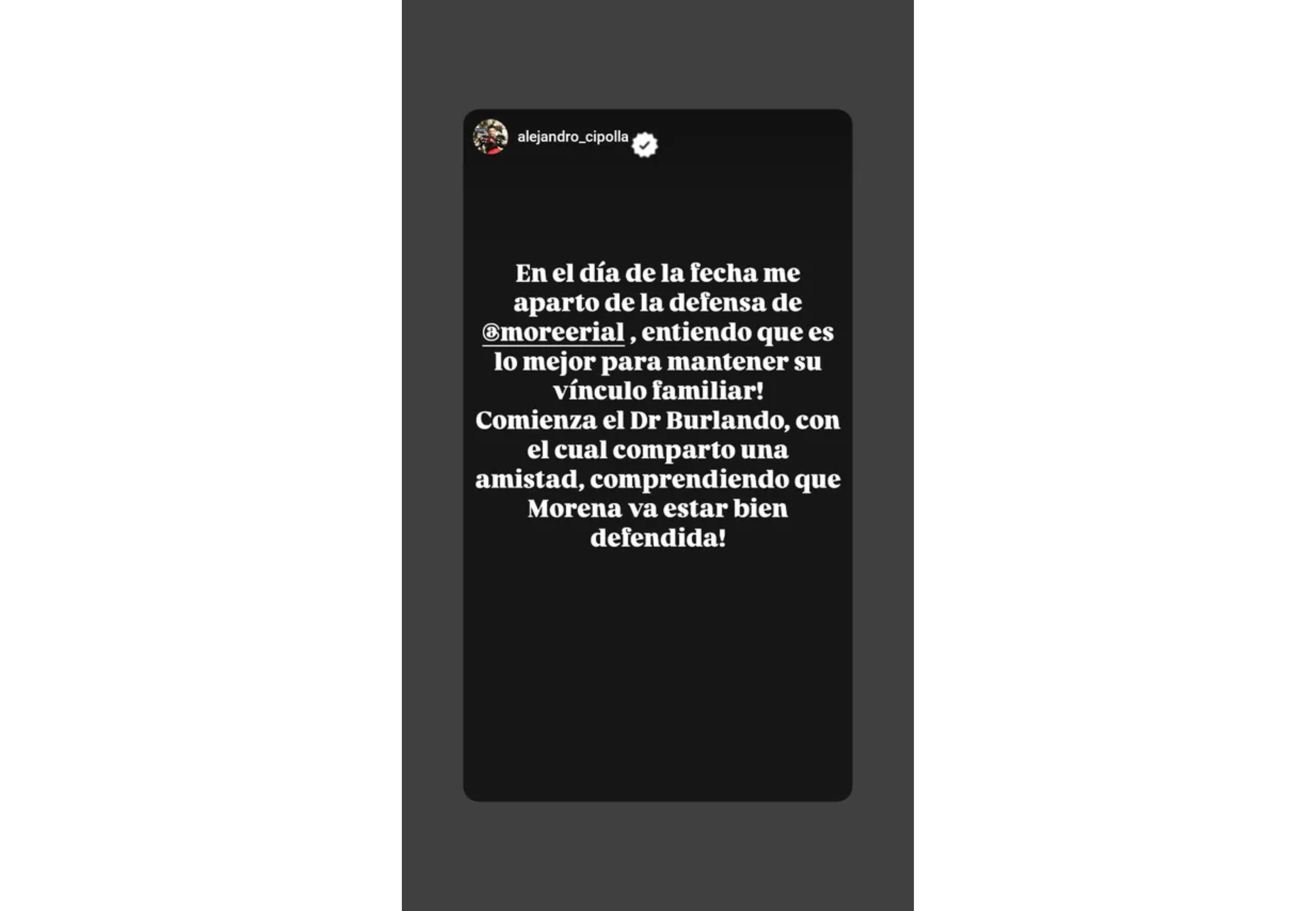 El comunicado de Alejandro Cipolla, el ex abogado de More Rial.