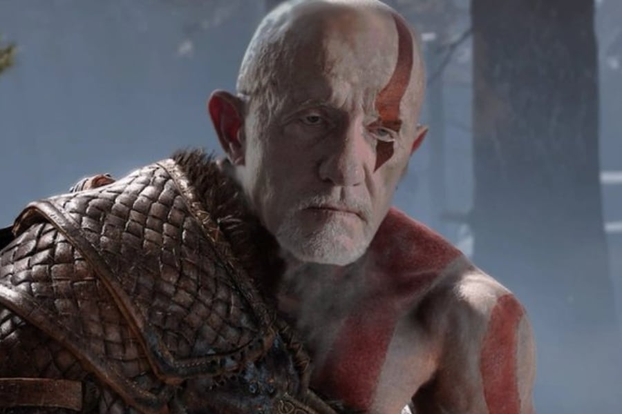 La publicación de Twitter de PlayStation Inglaterra en la que muestra a Jonathan Banks como Kratos de God of War.