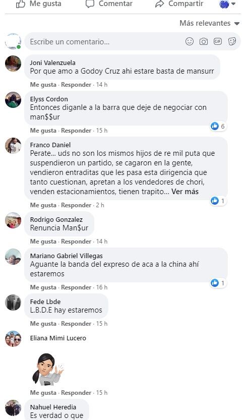 hay pase de facturas entre los hinchas de Godoy Cruz y los "barras"