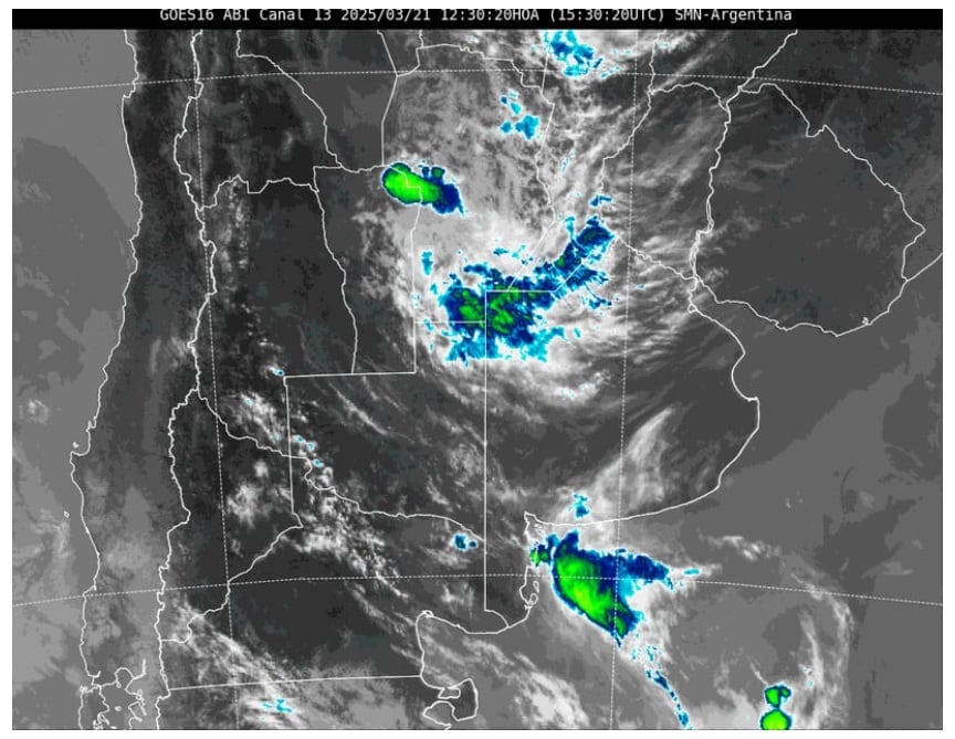 Córdoba. Aviso a corto plazo por tormentas fuertes para seis departamentos (Captura SMN).