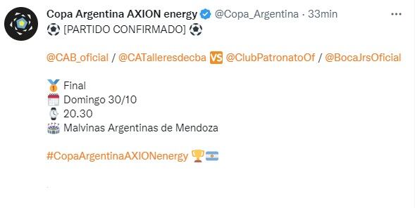 La final de la Copa argentina se disputará en el estadio Malvinas Argentinas.