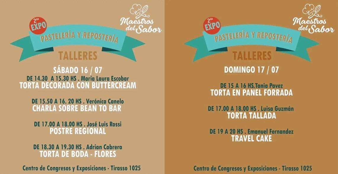 Cronograma de talleres y horarios.