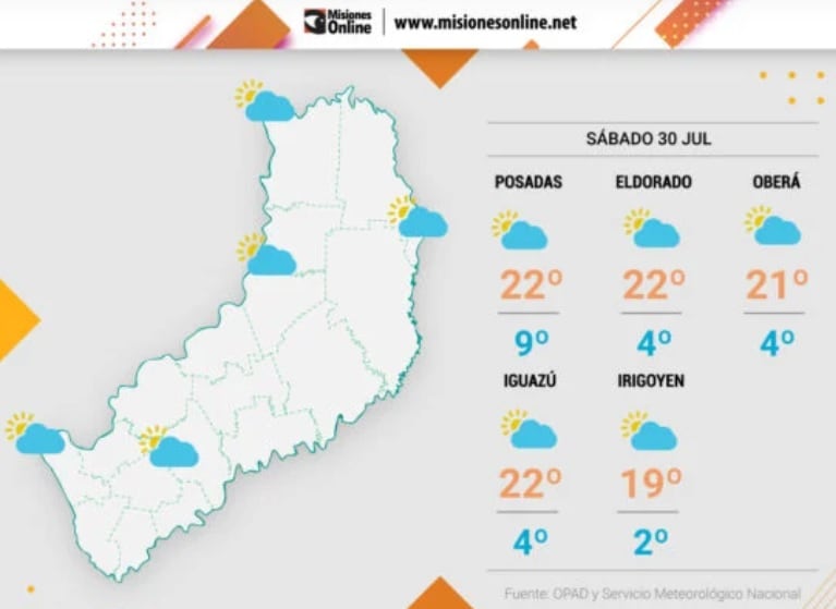 Sábado con clima agradable y frío en Misiones.