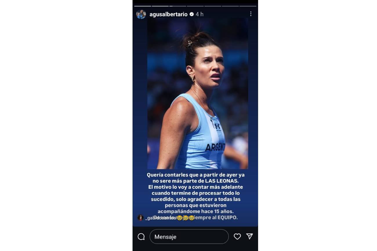 Agustina Albertario comunicó en sus redes sociales que da un paso al costado de Las Leonas. (captura de pantalla)