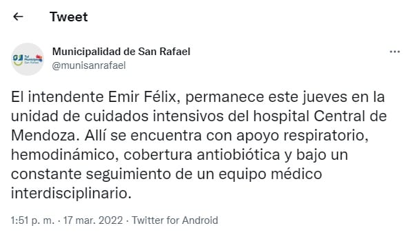 El parte médico sobre la salud de Emir Félix.