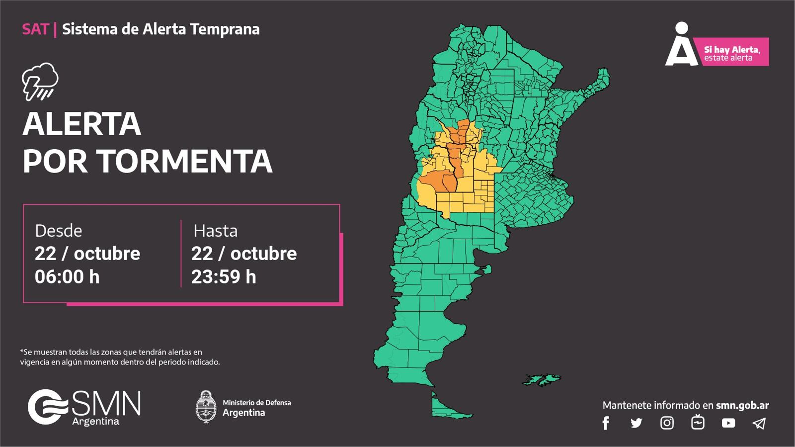 Alerta amarilla por tormentas en Córdoba.