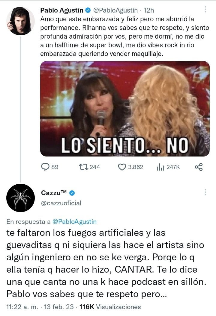 Cazzu enfrentó a un famoso youtuber que criticó a Rihanna por su show en el Super Bowl