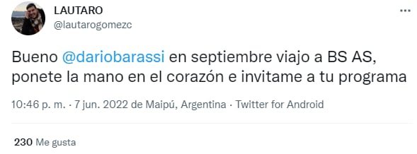 El mendocino quiere conocer al Barassi en persona.