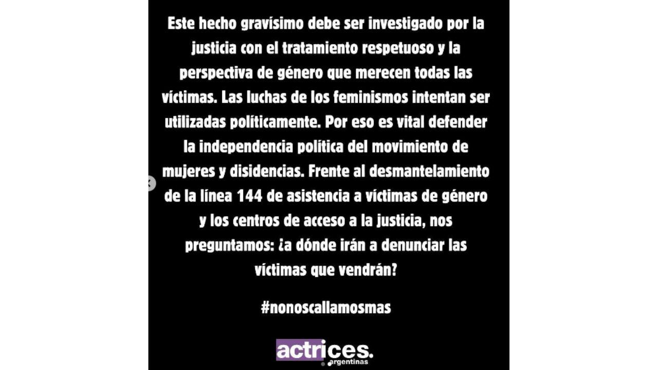 El mensaje de Actrices Argentina en defensa de la ex primera dama.