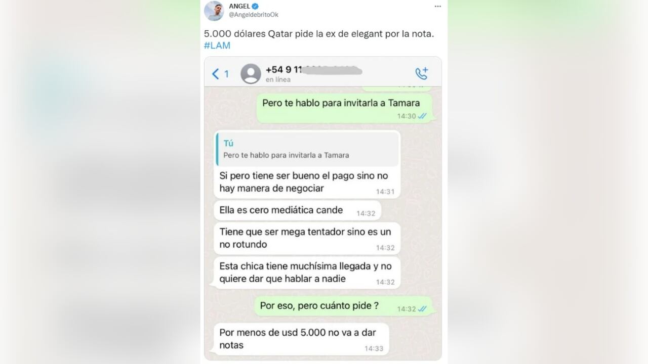 El chat de la representante de Tamara Báez.