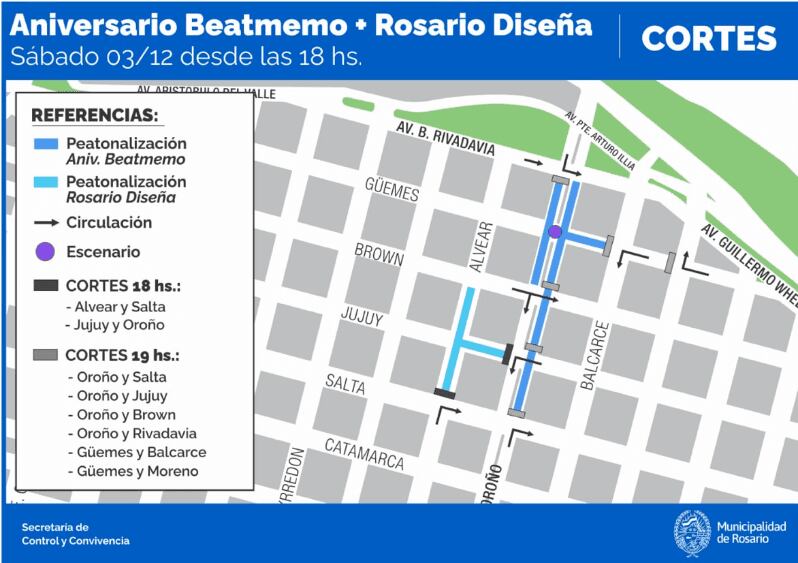 Las calles estarán cortadas en la zona gastronómica y habrá desvíos. Recomiendan no estacionar cerca.