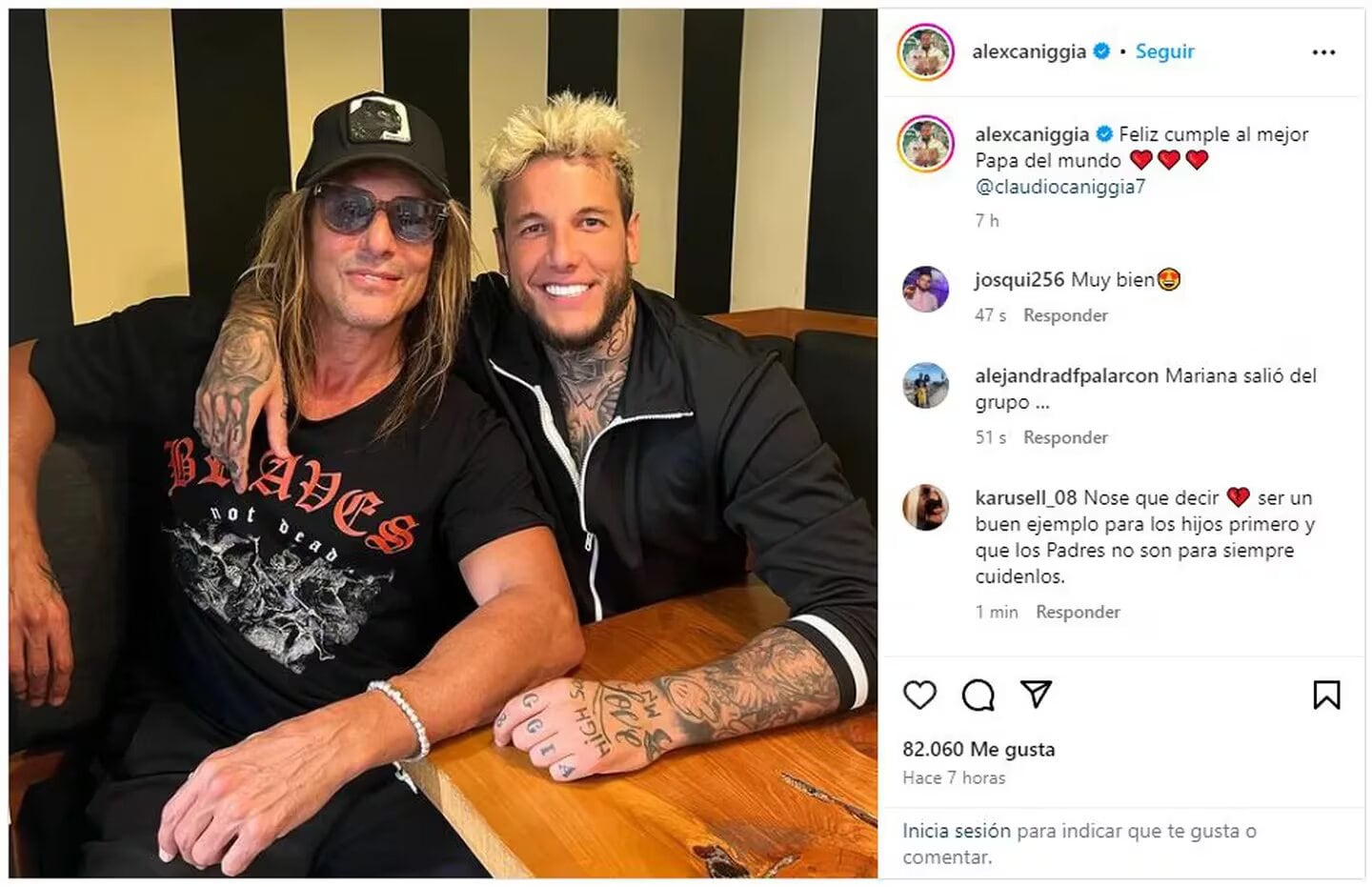 Alex Caniggia mostró la reconciliación con su papá Claudio Paul