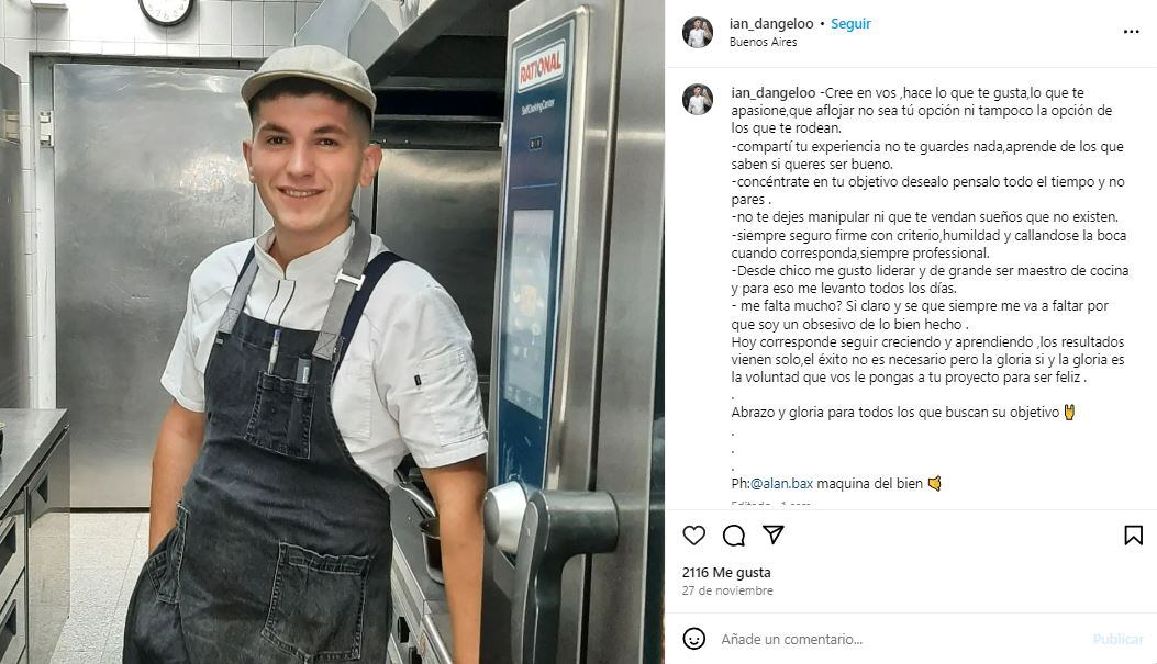 Murió Ian D’Angelo, exparticipante de El Gran Premio de la Cocina, a los 24 años