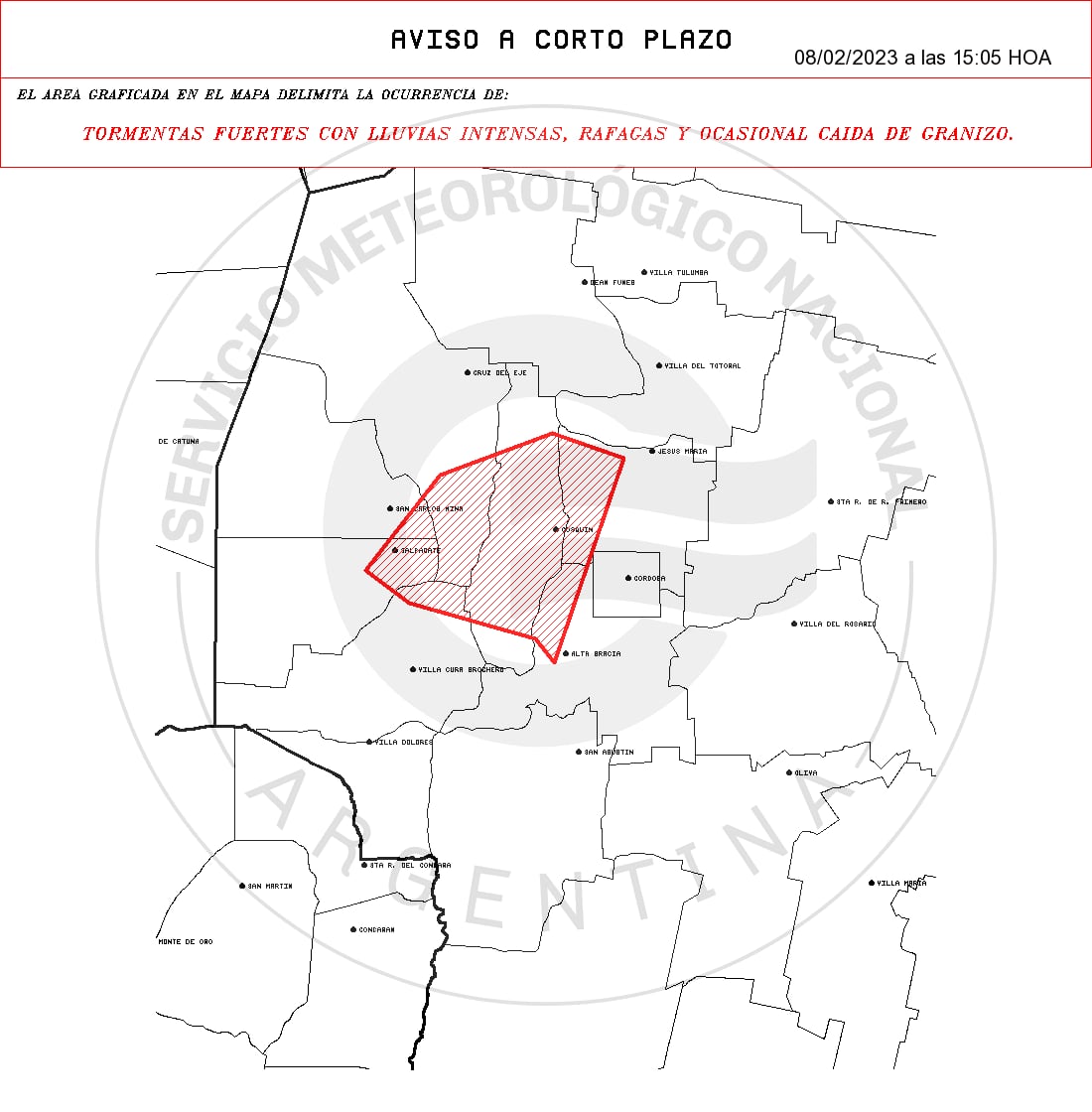 El alerta a corto plazo del SMN.