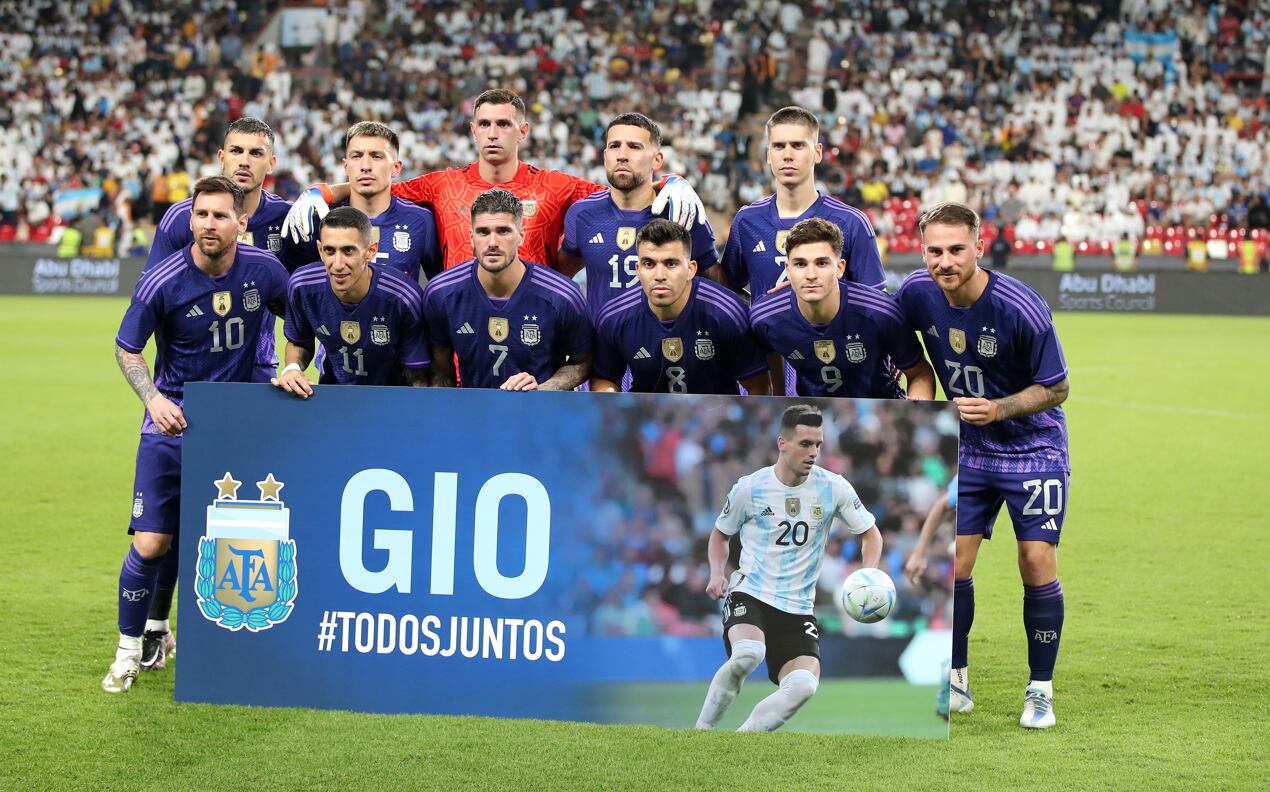 La formación del último amistoso de la Selección Argentina frente a Emiratos Árabes Unidos, partido que ganó 5 a 0 y Joaquín Correa hizo un gol. Foto: EFE/EPA/ALI HAIDER.
