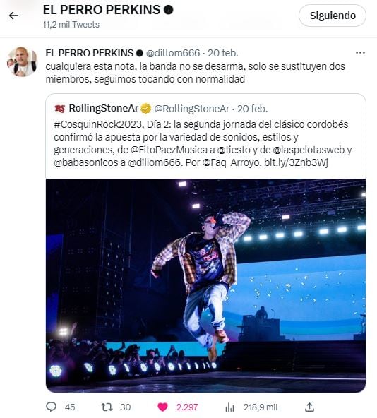 El enojo de Dillom en el Cosquín Rock y su fuerte descargo: “Terrible la falta de respeto”