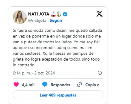 La respuesta de Nati Jota.