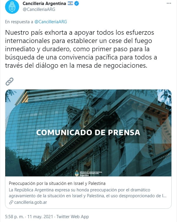 (Twitter: @CancilleriaARG)