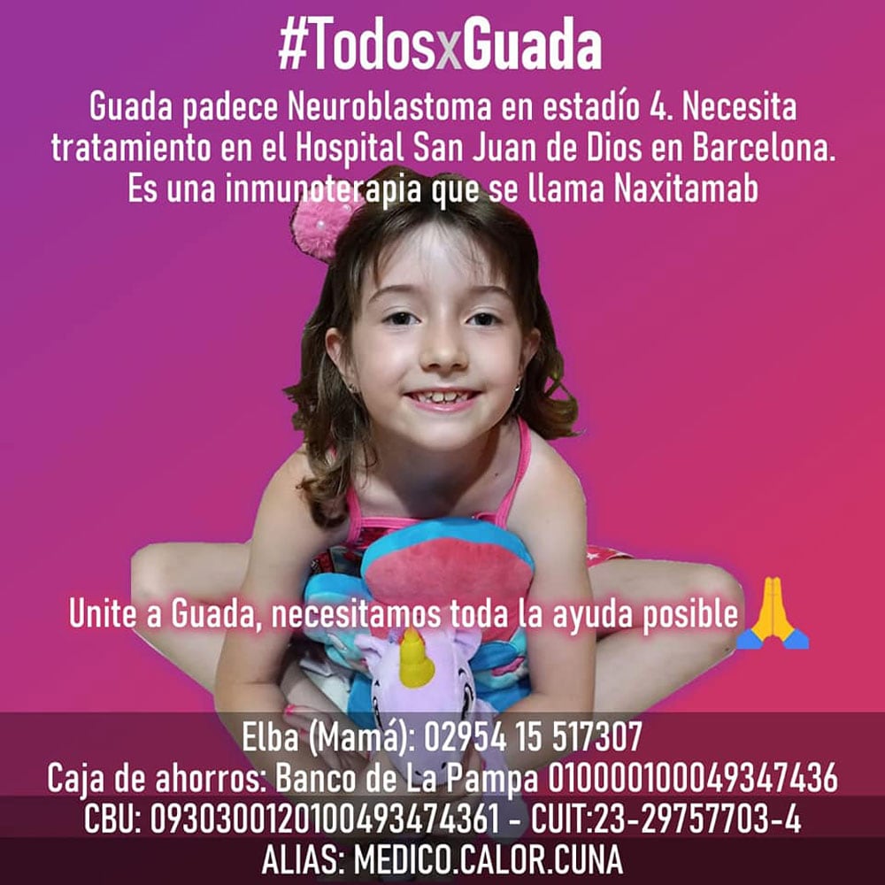 Guada tiene neuroblastoma y necesita 300 mil euros para tratarse en Barcelona.